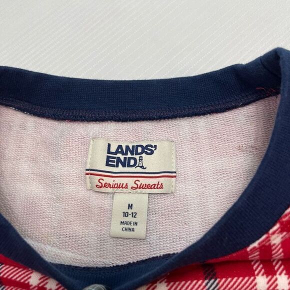 Lands End Serious Sweats Plaid Colorblock Sweatshirt Size Medium - Picture 4 of 10